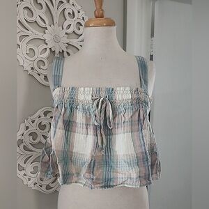 American Eagle plaid crop tank top with Drawstring detail size Medium